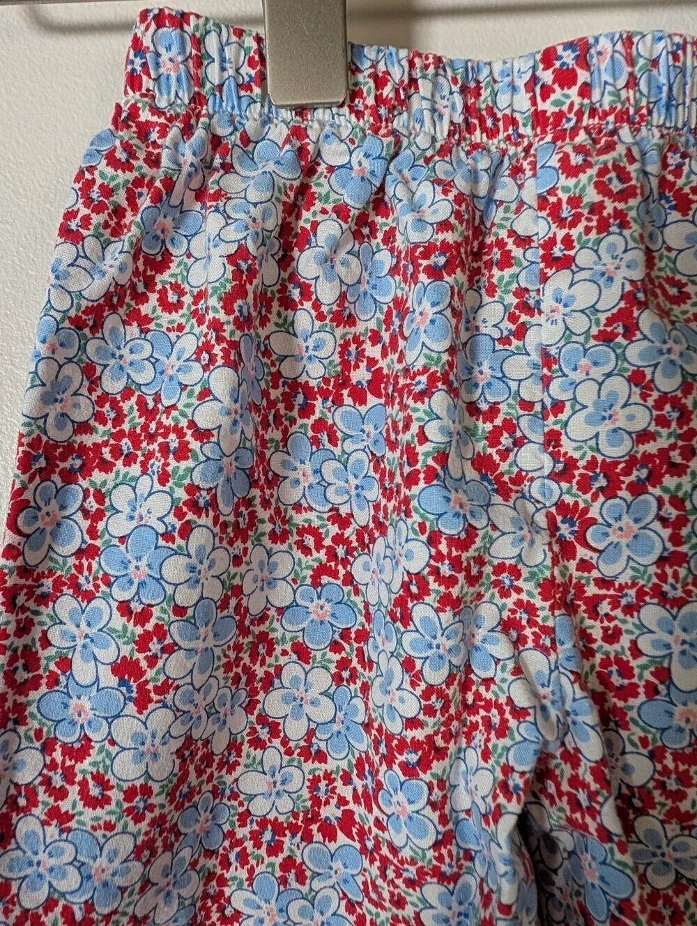 Vintage Floral Red White Blue Bloomer Pants Elastic Waist & Ankle Sz 9 Months